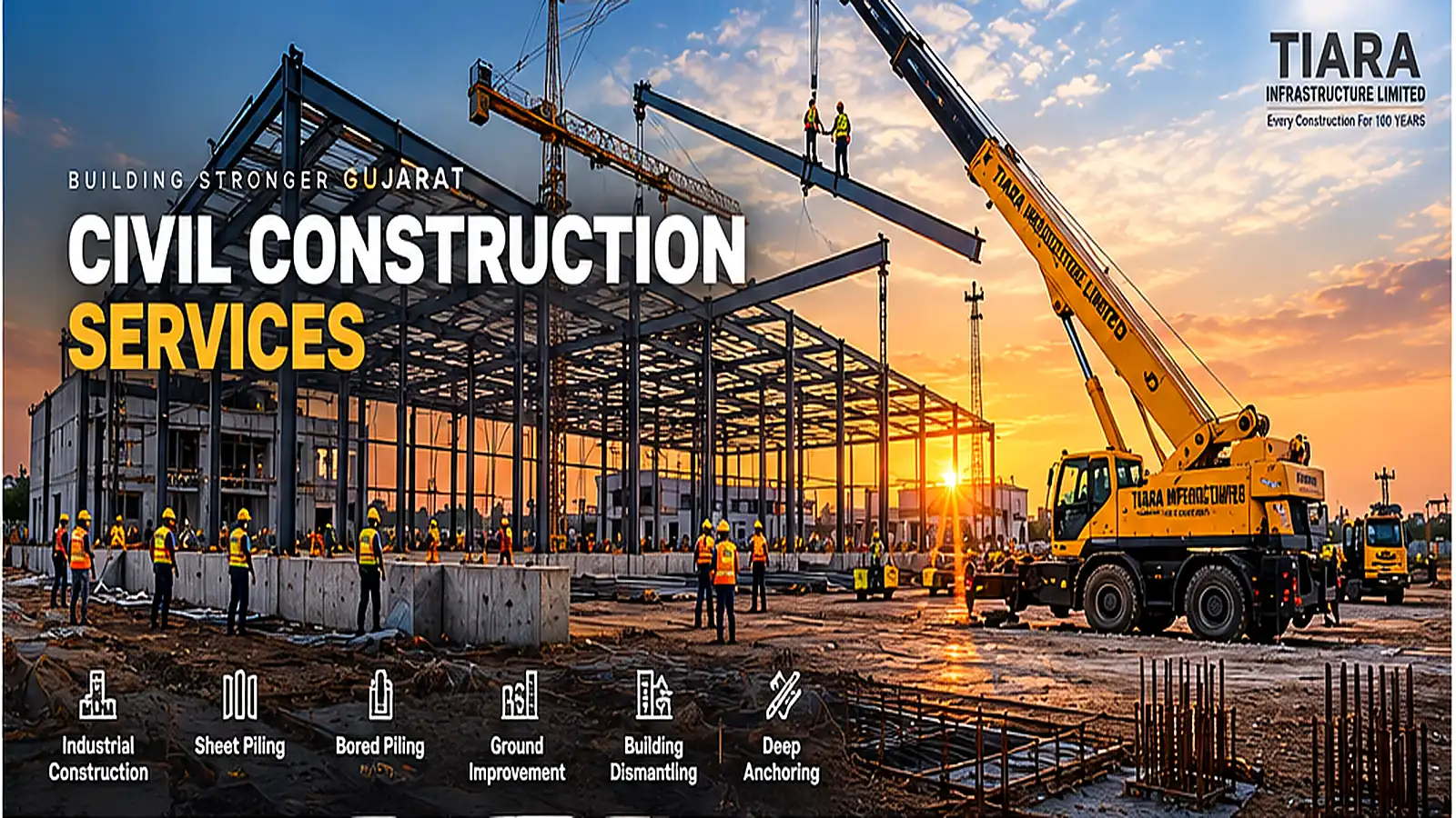 Illustrative warehouse and logistics construction construction scene